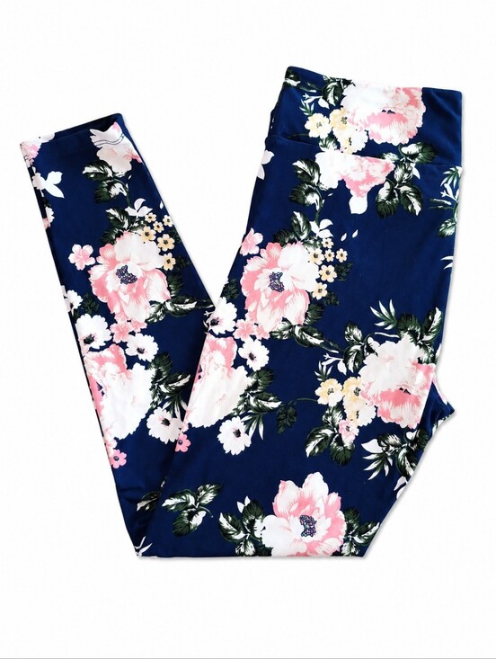 LuLaRoe Pants - LuLaRoe Blue Multi Color Floral Buttery Soft Leggings Tall And Curvy TC